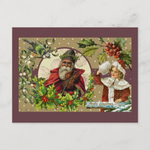 Cartes Pour Fêtes Annuelles Joyeux Noël victorien Père Noël Girl Bird