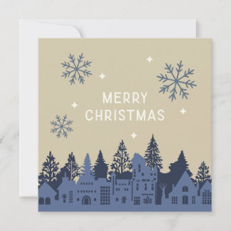 Cartes Pour Fêtes Annuelles Joyeux Noël Village Mod Bleu