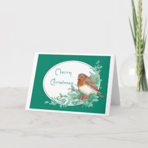 Cartes Pour Fêtes Annuelles Joyeux Noël Vintage anglais Robin Watercolor