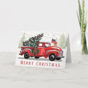 Cartes Pour Fêtes Annuelles Joyeux Noël Vintage Camion rouge drapeau patriotiq