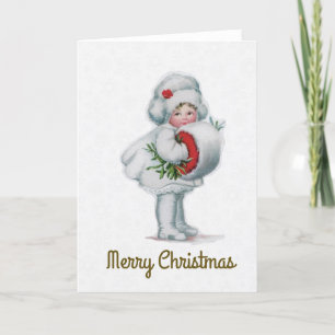 Cartes Pour Fêtes Annuelles Joyeux Noël Vintage fille Mistletoe Muff