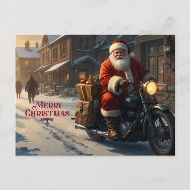 Cartes Pour Fêtes Annuelles Joyeux Noël Vintage Père Noël sur moto (Devant)