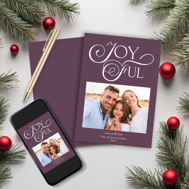 Cartes Pour Fêtes Annuelles Joyeux Noël violet moderne Photo de vacances (Modern Purple Christmas Joyful Holiday Photo Card)