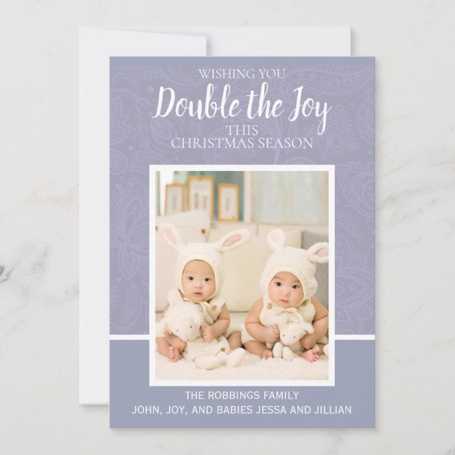 Cartes Pour Fêtes Annuelles Joyeux Noël violet Paisley dentelle jumelle fille  (Devant)