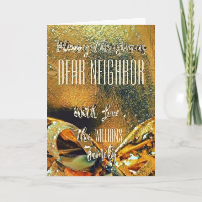 Cartes Pour Fêtes Annuelles Joyeux Noël Voisin Faux Gold Ribbon (Devant)