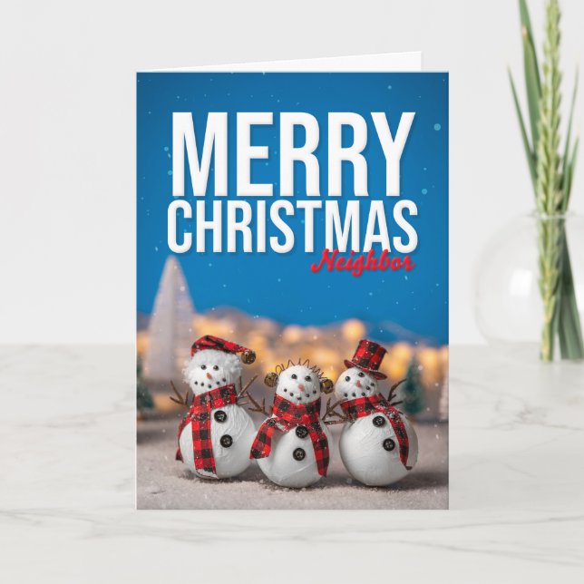 Cartes Pour Fêtes Annuelles Joyeux Noël Voisin Photographie de bonhommes de ne (Devant)