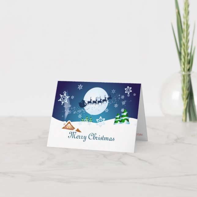 Cartes Pour Fêtes Annuelles Joyeux Noël Volant Père Noël & Rain Deers (Devant)