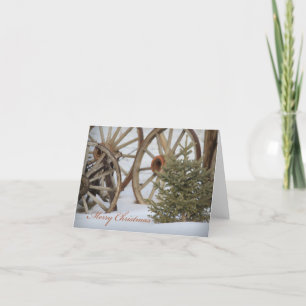 Cartes Pour Fêtes Annuelles Joyeux Noël Western Wagon Wheels et Pine Tree