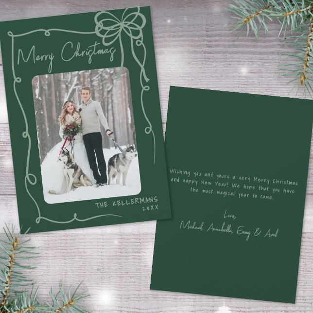 Cartes Pour Fêtes Annuelles Joyeux Noël Whimsical Joyeux à la main tiré (Hand Drawn Green Whimsical Merry Christmas Holiday Card)