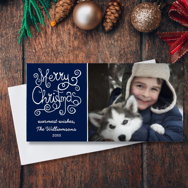 Cartes Pour Fêtes Annuelles Joyeux Noël Whimsical Swirl Typographie Photo (Créateur téléchargé)