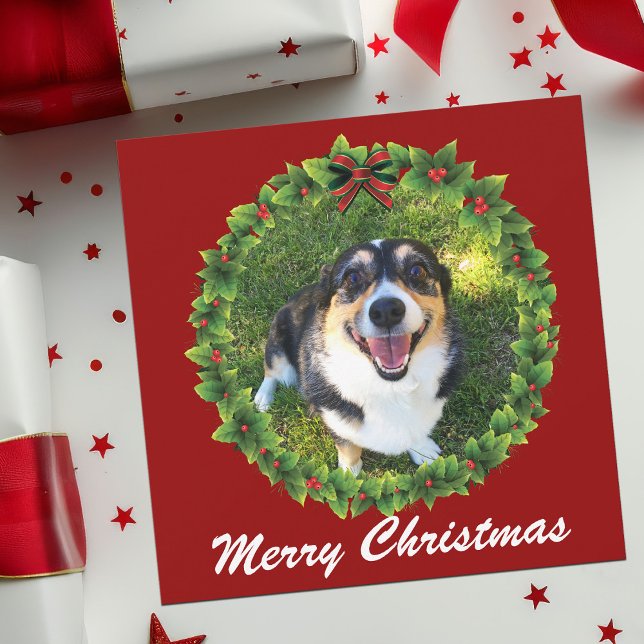 Cartes Pour Fêtes Annuelles Joyeux Noël Wreath Custom Chien Photo (Créateur téléchargé)