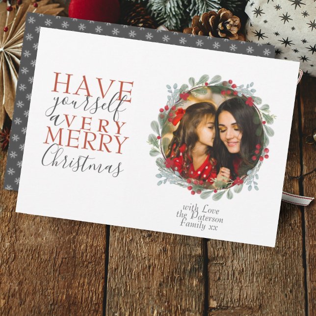 Cartes Pour Fêtes Annuelles Joyeux Noël Wreath Foliing Photo (Créateur téléchargé)
