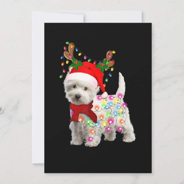 Cartes Pour Fêtes Annuelles Joyeux Noël Xmas Westie Chien Renne Cosplay (Devant)