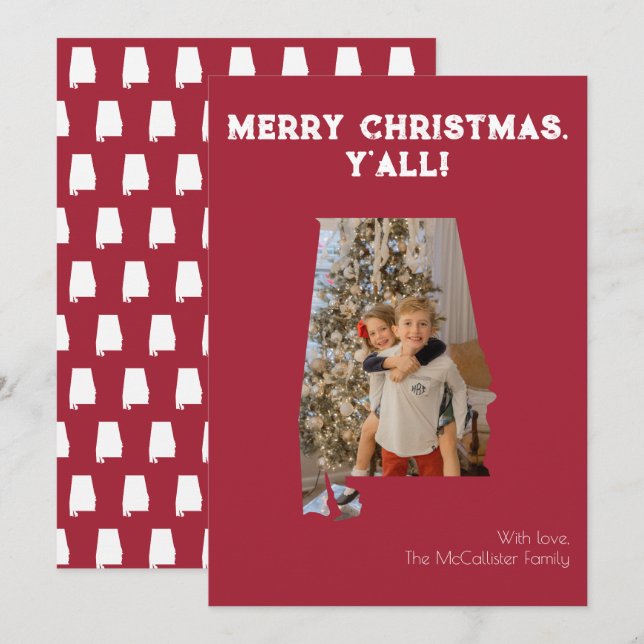 Cartes Pour Fêtes Annuelles Joyeux Noël Y'all Crimson Alabama State Photo (Devant / Derrière)