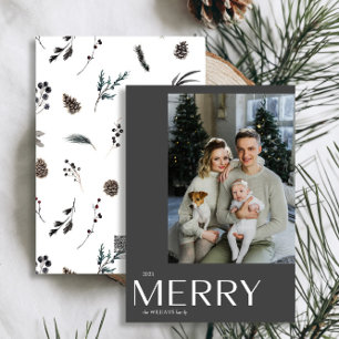 Cartes Pour Fêtes Annuelles Joyeux noir photo moderne aquarelle Noël