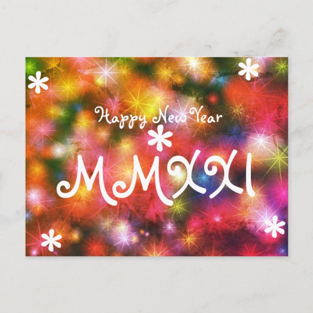Cartes Pour Fêtes Annuelles Joyeux Nouvel An 2021 Étoiles Lumière Numéros Roma (Devant)