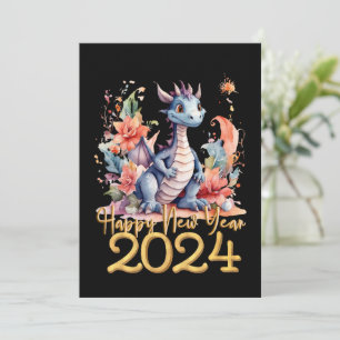 Cartes Pour Fêtes Annuelles Joyeux Nouvel An 2024 Dragon chinois noir