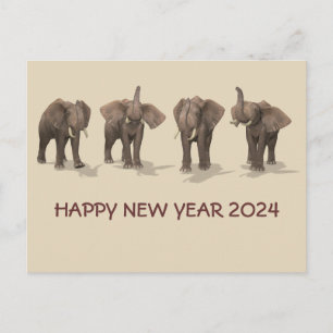 Cartes Pour Fêtes Annuelles Joyeux Nouvel An 2024 Eléphants