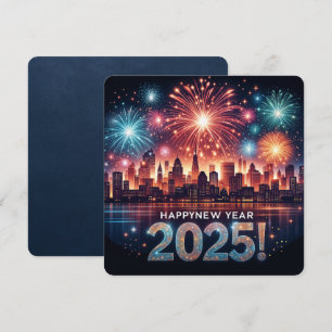 Cartes Pour Fêtes Annuelles Joyeux Nouvel An 2025 Fireworks Cityscape Greeting