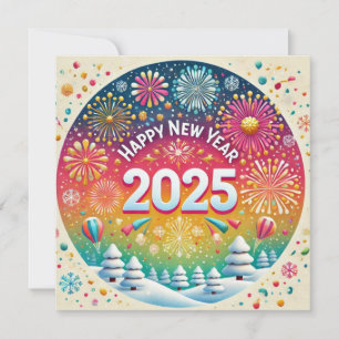Cartes Pour Fêtes Annuelles Joyeux Nouvel An 2025 Fireworks Les gens applaudis