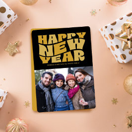 Cartes Pour Fêtes Annuelles Joyeux Nouvel An amusant rétro en or noir photo