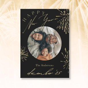 Cartes Pour Fêtes Annuelles Joyeux Nouvel An Black Gold Firework Photo