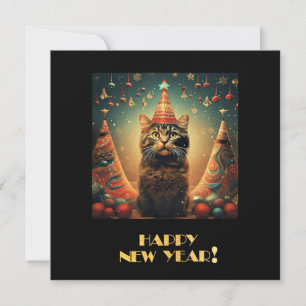 Cartes Pour Fêtes Annuelles Joyeux Nouvel An Chat