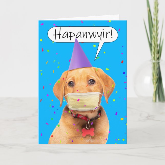 Cartes Pour Fêtes Annuelles Joyeux Nouvel An Chiot Bafouillant avec Masque Fac (Devant)