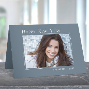 Cartes Pour Fêtes Annuelles Joyeux Nouvel An Elegant Simple Ardoise Bleu Photo