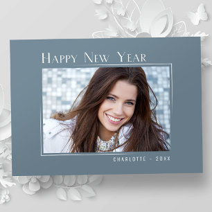 Cartes Pour Fêtes Annuelles Joyeux Nouvel An Elegant Simple Ardoise Bleu Photo