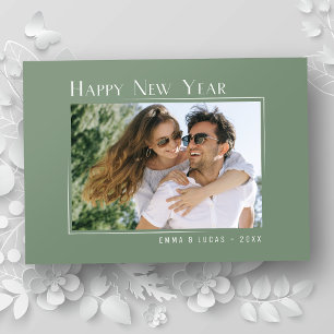 Cartes Pour Fêtes Annuelles Joyeux Nouvel An Élégant Simple Sage Green Photo