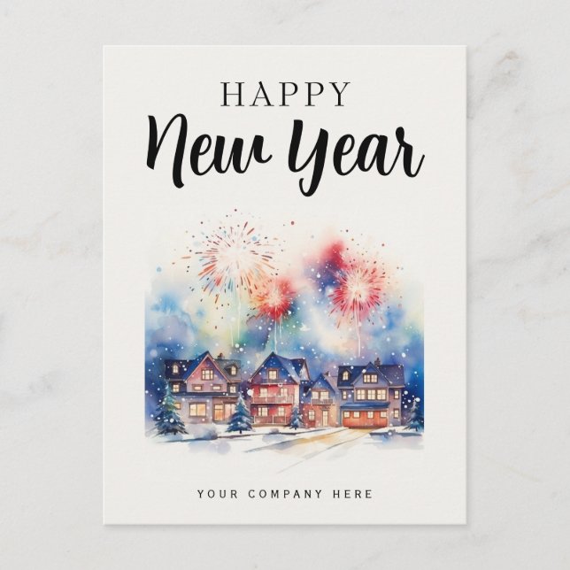 Cartes Pour Fêtes Annuelles Joyeux Nouvel An Festive Maison Feu d'artifice Vér (Devant)