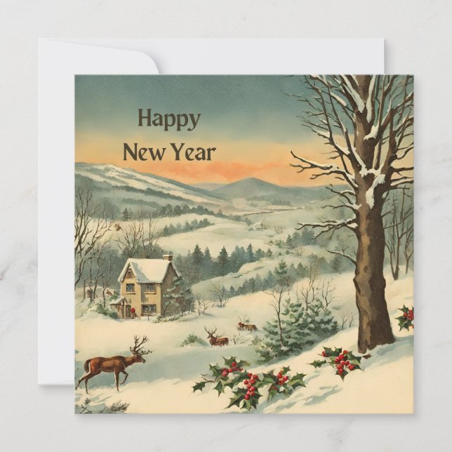 Cartes Pour Fêtes Annuelles Joyeux Nouvel An Hiver Mountain Nature Paysage (Devant)