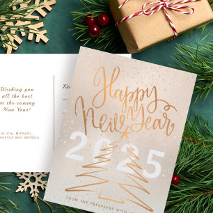 Cartes Pour Fêtes Annuelles Joyeux Nouvel An Métallique cuivre Rose Or