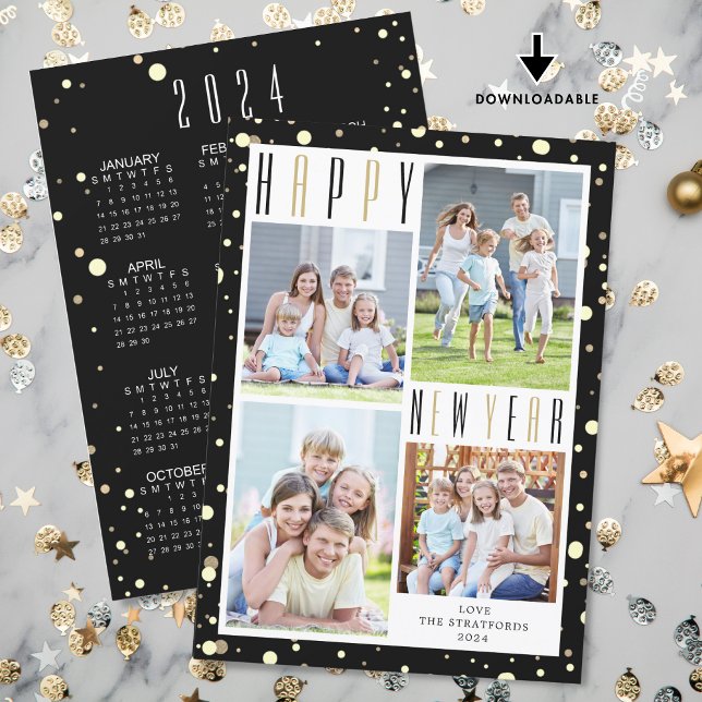 Cartes Pour Fêtes Annuelles Joyeux Nouvel An Moderne 4 Photos Calendrier 2024 (Créateur téléchargé)