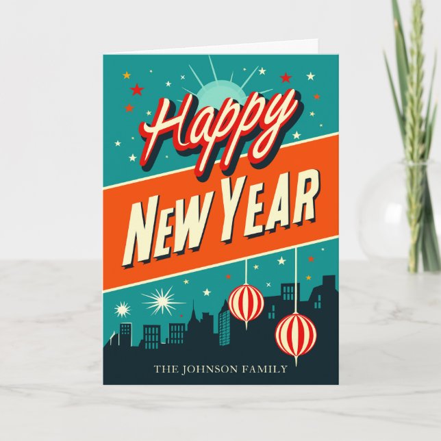 Cartes Pour Fêtes Annuelles Joyeux Nouvel An Moderne du milieu du siècle (Devant)