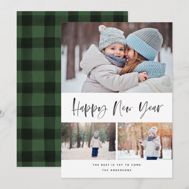 Cartes Pour Fêtes Annuelles Joyeux Nouvel An Moderne Pinceau Script Photo (Devant / Derrière)