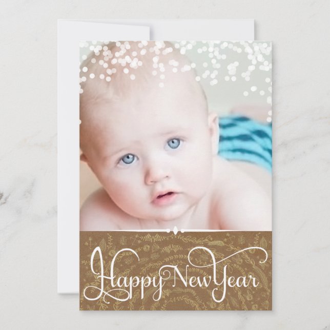 Cartes Pour Fêtes Annuelles Joyeux Nouvel An Rustique Bois Étoiles Étincelles  (Devant)