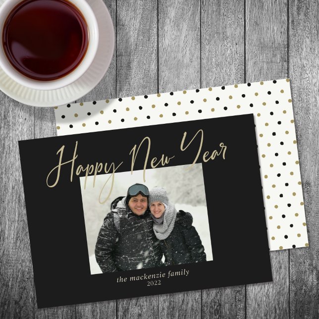 Cartes Pour Fêtes Annuelles Joyeux Nouvel An Simple Photo Black Sage (Créateur téléchargé)