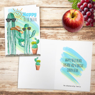 Cartes Pour Fêtes Annuelles Joyeux Nouvel An Sud-Ouest Saguaro Cactus
