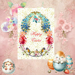 Cartes Pour Fêtes Annuelles Joyeux OEufs de Pâques Oiseaux Salutation fleurie