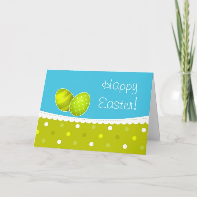 Cartes Pour Fêtes Annuelles Joyeux OEufs de Pâques Vert Bleu Design (Devant)