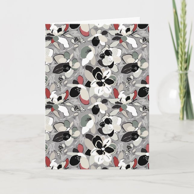 Cartes Pour Fêtes Annuelles Joyeux Oiseau de Noël Floral Gris Vert (Devant)