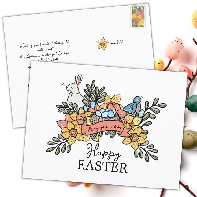 Cartes Pour Fêtes Annuelles Joyeux Oiseaux de Pâques et Lapin (Créateur téléchargé)