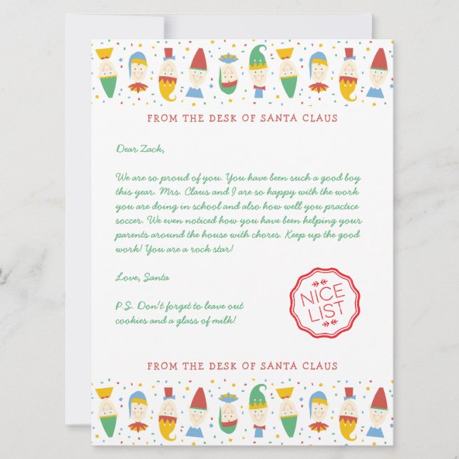 Cartes Pour Fêtes Annuelles Joyeux Onze Holiday Letter de Santa (Devant)
