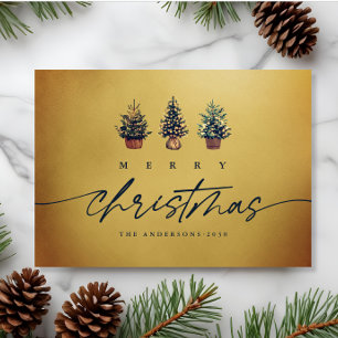 Cartes Pour Fêtes Annuelles Joyeux or Aquarelle de Noël Arbre vert Script