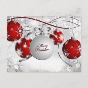 Cartes Pour Fêtes Annuelles Joyeux ornement de Noël en argent et rouge