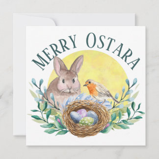 Cartes Pour Fêtes Annuelles Joyeux Ostara Lapin de Printemps et Nid d'Oiseau