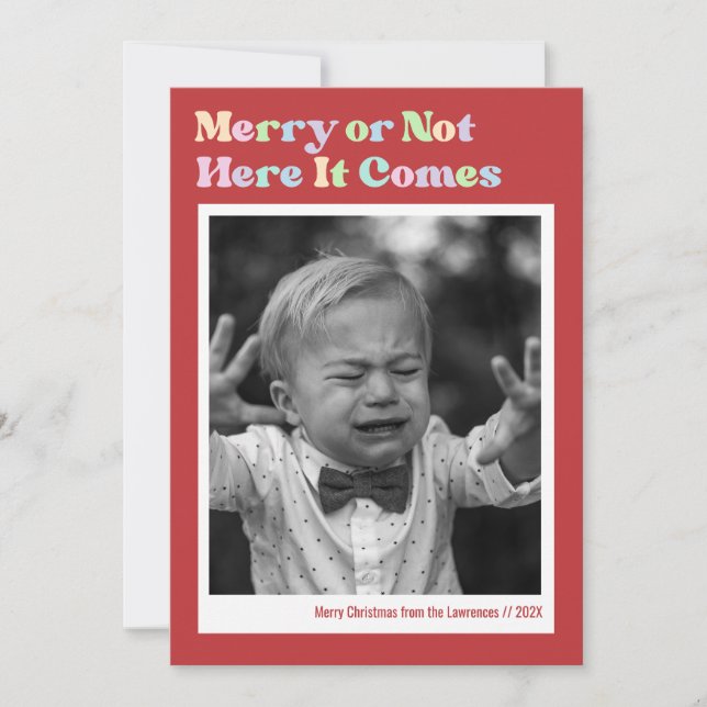 Cartes Pour Fêtes Annuelles Joyeux ou pas photo de Noël rouge (Devant)