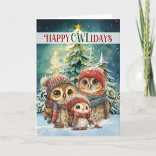 Cartes Pour Fêtes Annuelles Joyeux OWLidays Woodland Créatures